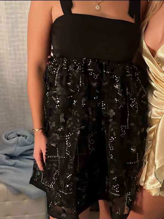 Mustard Seed Dresses & Skirts - Black Babydoll Dress Mesh Sequin Detail